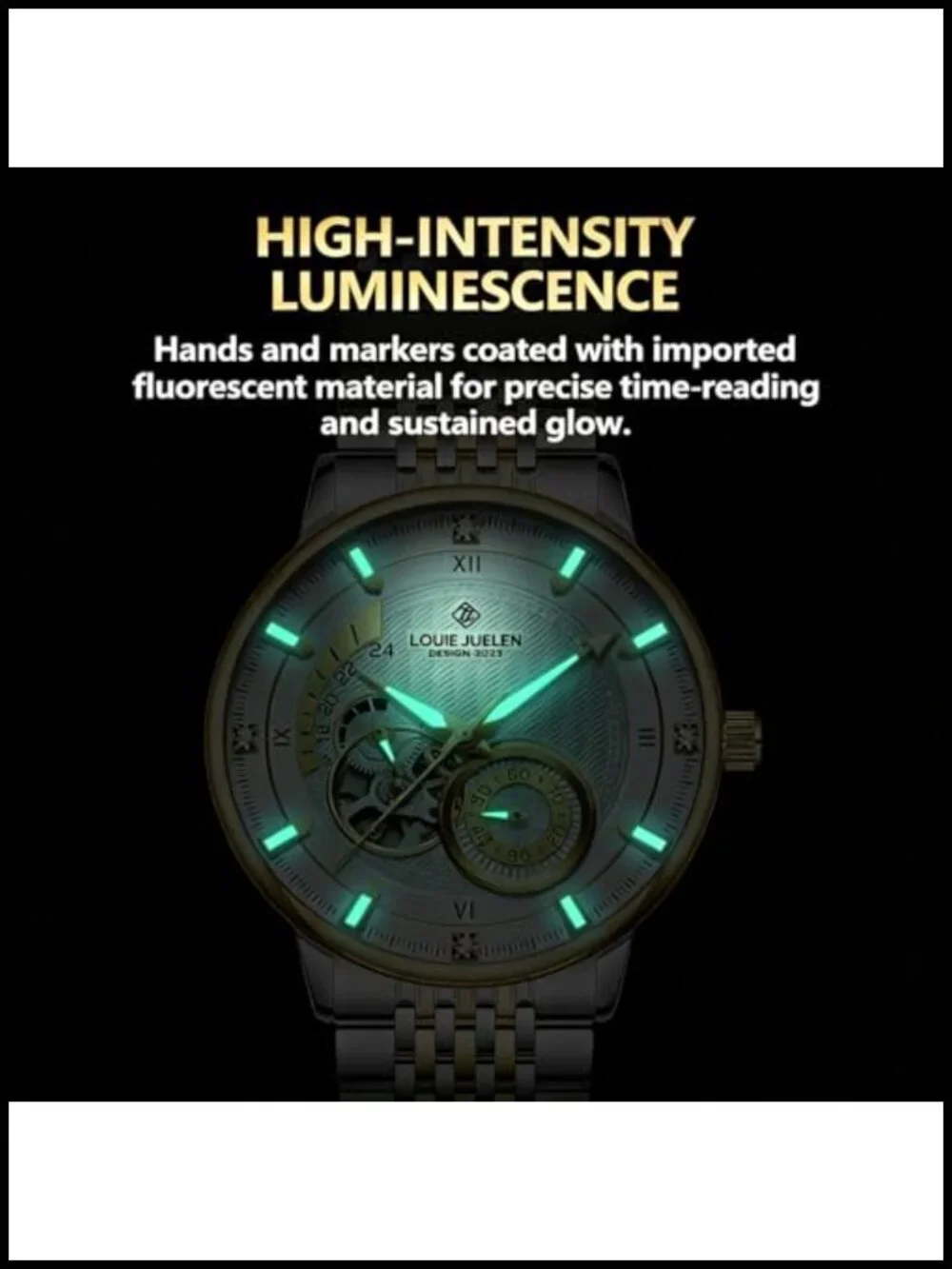 Men's Automatic Self-Winding Watch Stainless Steel Leather Band 42mm Waterproof